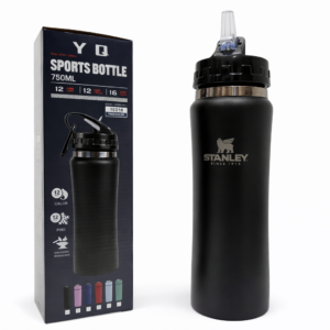 Garrafa Térmica Esportiva 750ml – Aço Inoxidável com Canudo (Preto)